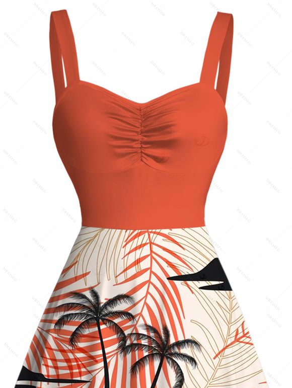 Robe de vacances à imprimé de feuilles tropicales et de cocotiers - Orange XXXXXL | US 20