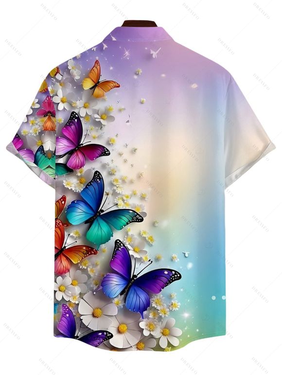 Chemise de vacances pour homme, imprimé floral papillon ombré, boutonnée - multicolor L