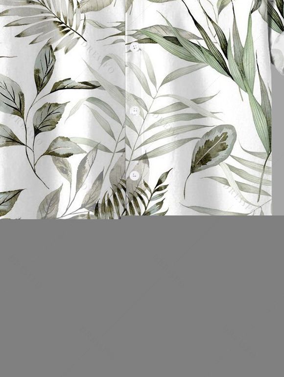 Chemise de vacances pour homme, imprimé intégral de feuilles tropicales, boutonnée - Vert clair M