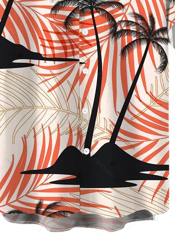 Chemise de vacances pour homme à imprimé feuilles tropicales de cocotiers, boutonnée - Orange M