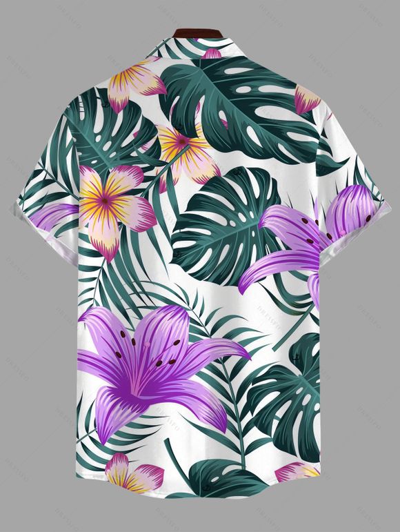 Chemise de vacances pour homme à imprimé de lys et de feuilles tropicales, boutonnée - Pourpre L