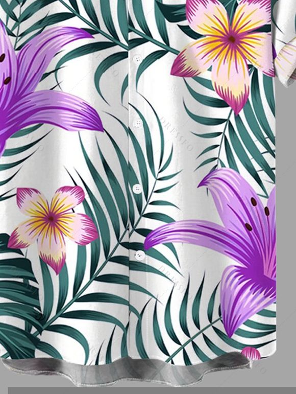 Chemise de vacances pour homme à imprimé de lys et de feuilles tropicales, boutonnée - Pourpre L