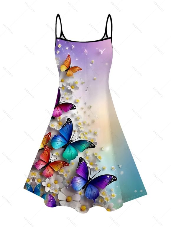 Vacation Couple Outfit Butterfly Floral Print Ombre Dress and Shirt Set - multicolor S
