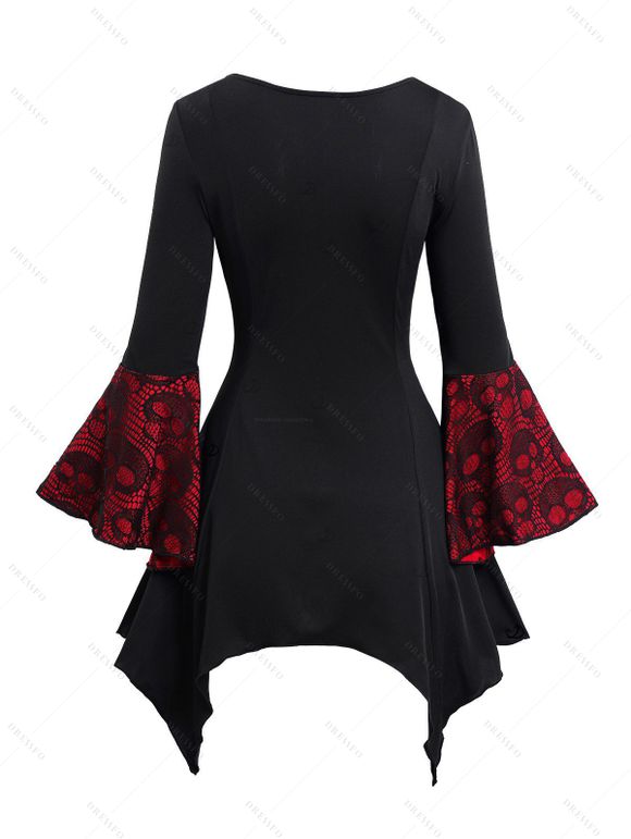 Gothic Outfit Colorblock Skull Lace Up Handkerchief Top and Grommet Leggings Set - Noir S | US 4