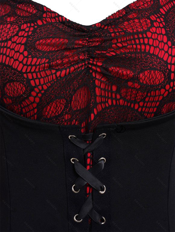 Gothic Outfit Colorblock Skull Lace Up Handkerchief Top and Grommet Leggings Set - Noir S | US 4