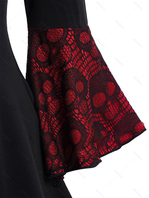 Gothic Outfit Colorblock Skull Lace Up Handkerchief Top and Grommet Leggings Set - Noir S | US 4