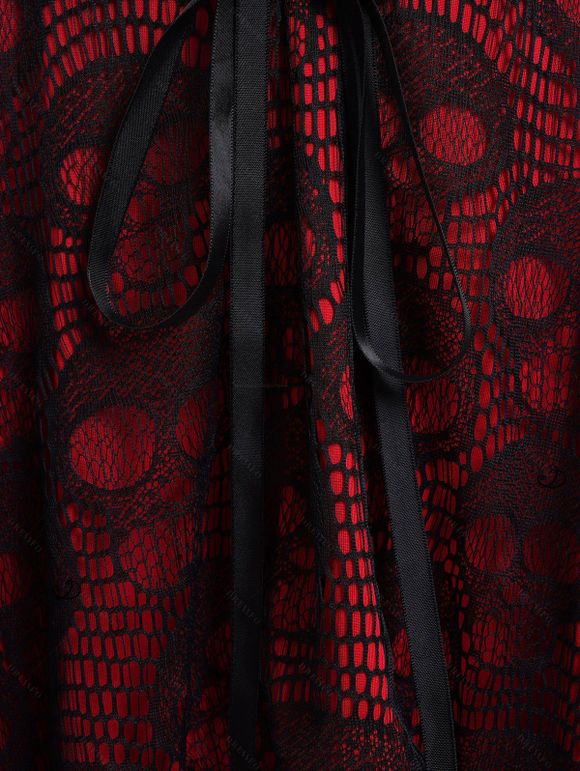 Gothic Outfit Colorblock Skull Lace Up Handkerchief Top and Grommet Leggings Set - Noir S | US 4