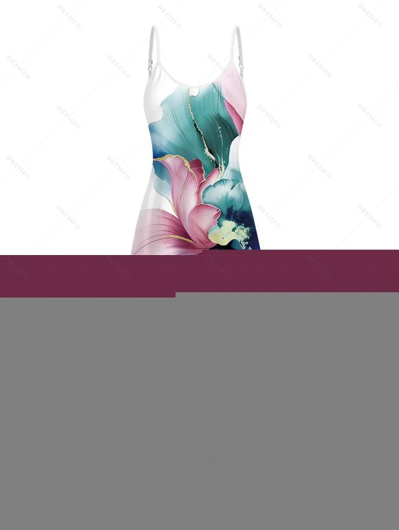 Robe de vacances à bretelles spaghetti et imprimé floral coloré - Blanc XXXXXL | US 20