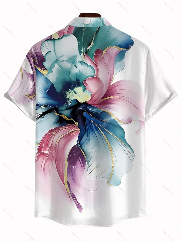 Chemise de vacances pour homme à motifs floraux colorés, chemise boutonnée - Blanc 5XL