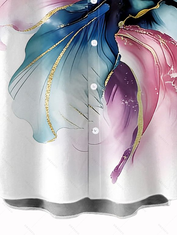 Chemise de vacances pour homme à motifs floraux colorés, chemise boutonnée - Blanc 5XL