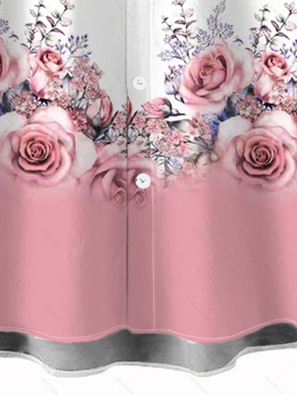 Chemise de vacances pour homme, chemise boutonnée à imprimé rose et feuilles colorblock - Rose 5XL