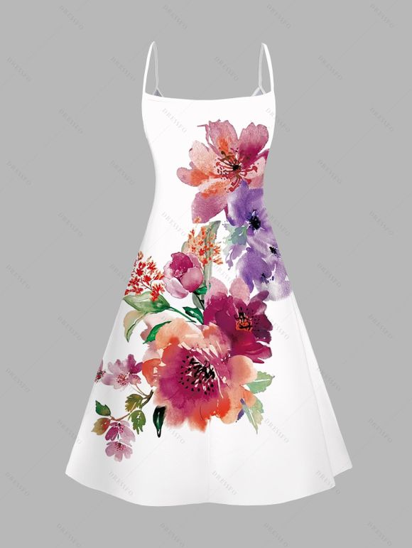 Vacation Couple Outfit Colorful Flower Leaf Print Dress and Shirt Set - Blanc S | US 4