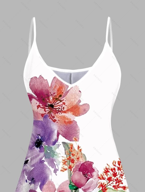 Vacation Couple Outfit Colorful Flower Leaf Print Dress and Shirt Set - Blanc S | US 4