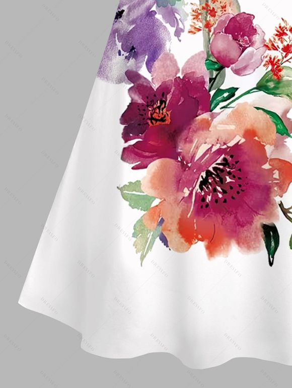 Vacation Couple Outfit Colorful Flower Leaf Print Dress and Shirt Set - Blanc S | US 4