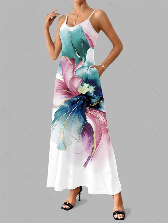 Vacation Couple Outfit Colored Flower Pattern Long Dress and Shirt Set - Blanc S | US 4