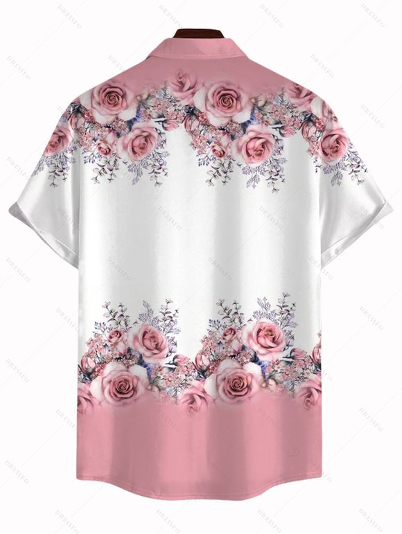 Vacation Couple Outfit Colorblock Rose Leaf Print Ruched Dress and Shirt Set - Rose S | US 4