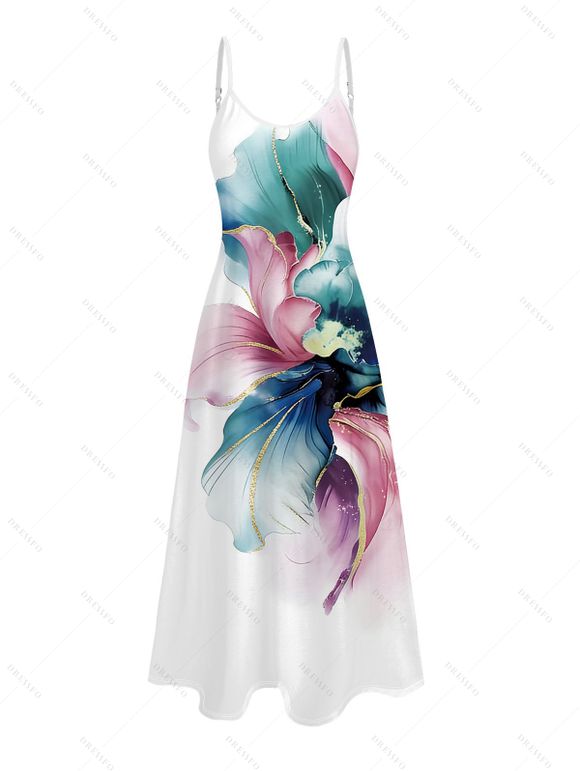 Vacation Couple Outfit Colored Flower Pattern Long Dress and Shirt Set - Blanc S | US 4