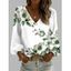 T-shirt de vacances imprimé boutons de fleurs, col en V, manches lanternes - PLANT GREEN M | US 6