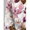 T-shirt de vacances à imprimé feuilles colorées, col en V et manches lanternes - Rose L | US 8-10