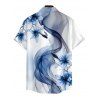 Chemise de vacances pour homme, imprimée de lys, à boutons - Bleu gris M