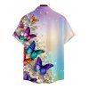Vacation Couple Outfit Butterfly Floral Print Ombre Dress and Shirt Set - multicolor S