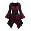 Gothic Outfit Colorblock Skull Lace Up Handkerchief Top and Grommet Leggings Set - Noir S | US 4