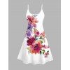 Robe de vacances à imprimé floral et feuilles colorées, bretelles spaghetti - Blanc XXXXXL | US 20