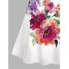 Robe de vacances à imprimé floral et feuilles colorées, bretelles spaghetti - Blanc XXXXXL | US 20