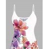 Robe de vacances à imprimé floral et feuilles colorées, bretelles spaghetti - Blanc XXXXXL | US 20