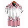 Chemise de vacances pour homme, chemise boutonnée à imprimé rose et feuilles colorblock - Rose 5XL