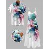Vacation Couple Outfit Colored Flower Pattern Long Dress and Shirt Set - Blanc S | US 4