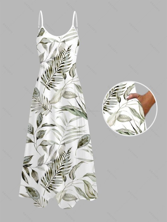 Vacation Couple Outfit Tropical Leaf Print Spaghetti Strap Long Dress and Shirt Set - Vert clair S | US 4