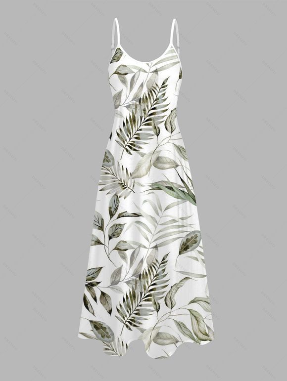 Vacation Couple Outfit Tropical Leaf Print Spaghetti Strap Long Dress and Shirt Set - Vert clair S | US 4