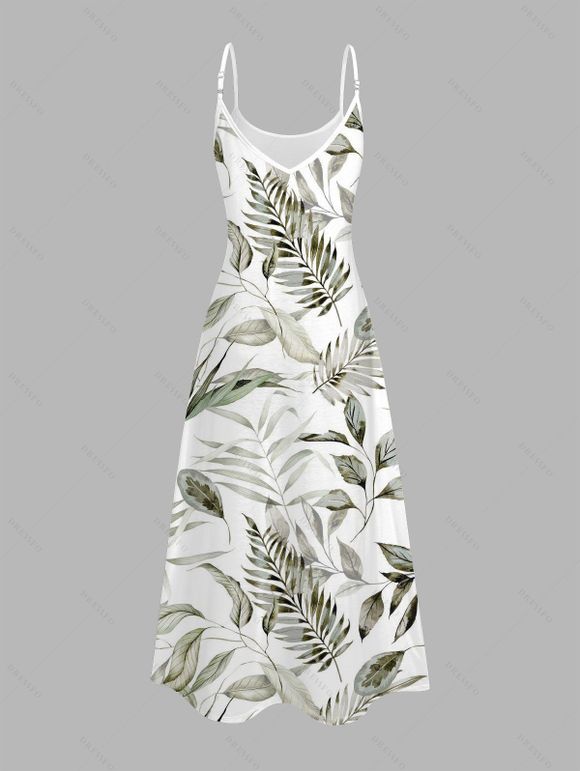 Vacation Couple Outfit Tropical Leaf Print Spaghetti Strap Long Dress and Shirt Set - Vert clair S | US 4