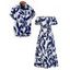 Vacation Couple Outfit Leaf Patten Off the Shoulder Slit Dress and Shirt Set - Bleu S | US 4