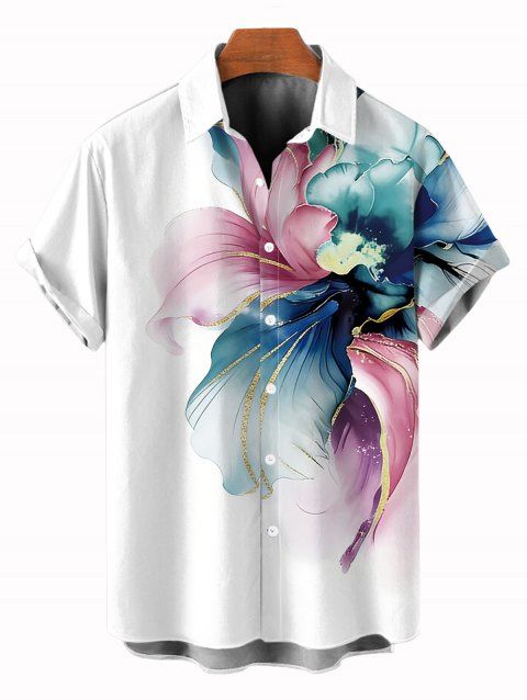 Chemise de vacances pour homme à motifs floraux colorés, chemise boutonnée