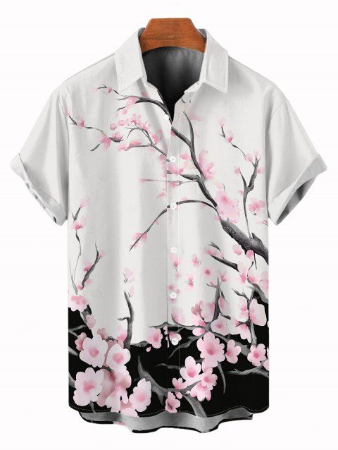 Chemise de vacances pour homme, imprimé floral et branches d'arbres, à boutons