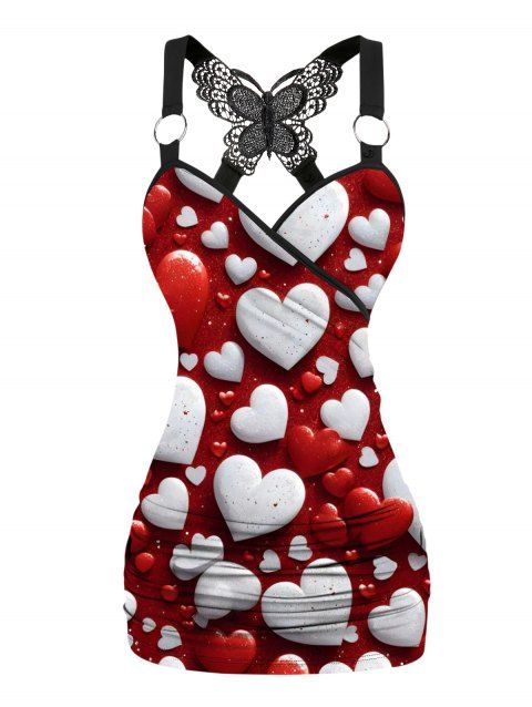 Débardeur Saint-Valentin bicolore à imprimé cœur et dentelle papillon froncée