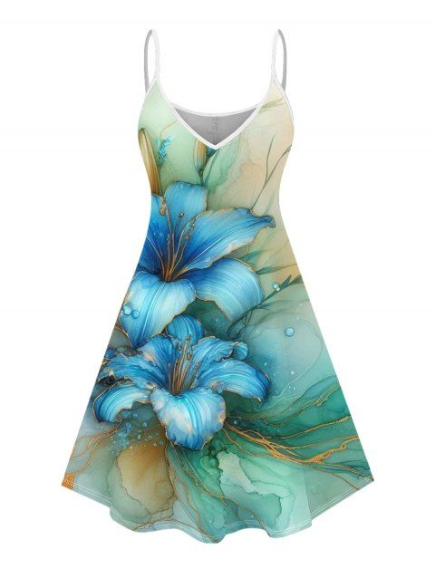Robe de vacances à imprimé floral lys et papillons ombrés, bretelles spaghetti