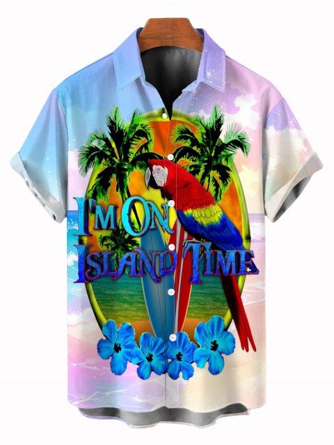 Chemise de vacances pour homme, imprimé floral ombré avec perroquet et cocotier, à boutons