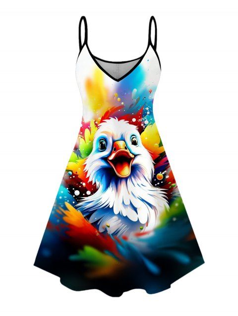 Robe décontractée à bretelles spaghetti et imprimé oiseaux à éclaboussures d'encre colorées