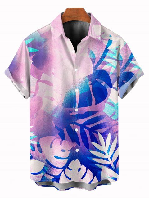 Chemise de vacances pour homme à motif de feuilles tropicales, boutonnée