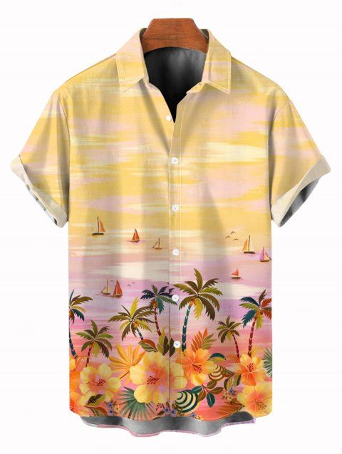 Chemise de vacances pour homme, imprimé floral de cocotier, à boutons