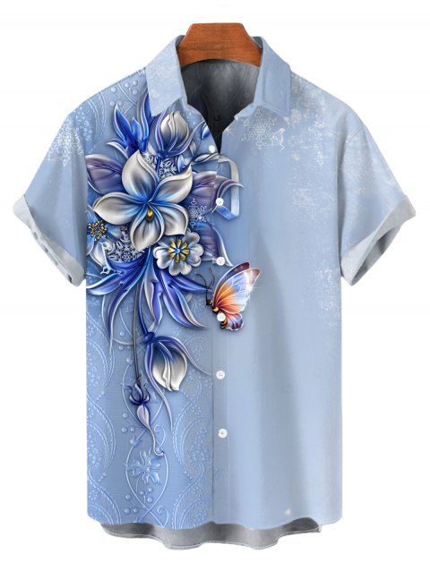 Chemise de vacances pour homme, imprimée de fleurs et de papillons, à boutons