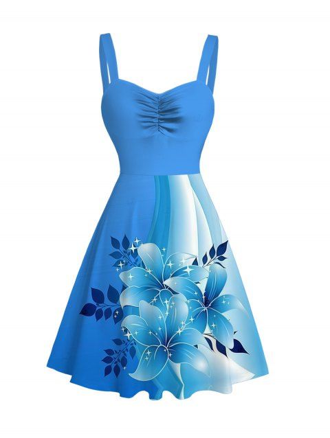 Robe de vacances mini froncée à motif floral colorblock