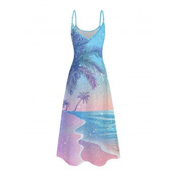 Vacation Dress Beach Landscape Coconut Tree Snow Print Long Dress