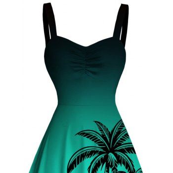Vacation Dress for Beach Ombre Coconut Tree Print Ruched Mini Dress