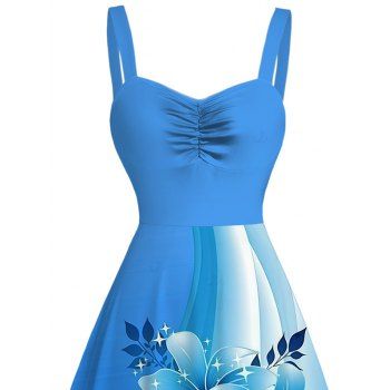 Vacation Dress Colorblock Flower Pattern Ruched Mini Dress