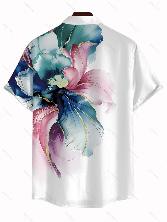Chemise de vacances pour homme à motifs floraux colorés, chemise boutonnée - Blanc 5XL