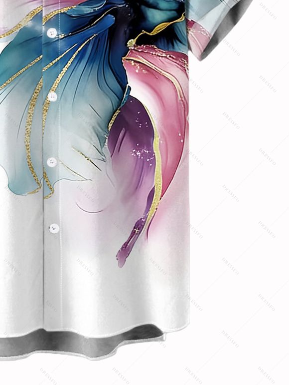 Chemise de vacances pour homme à motifs floraux colorés, chemise boutonnée - Blanc 5XL